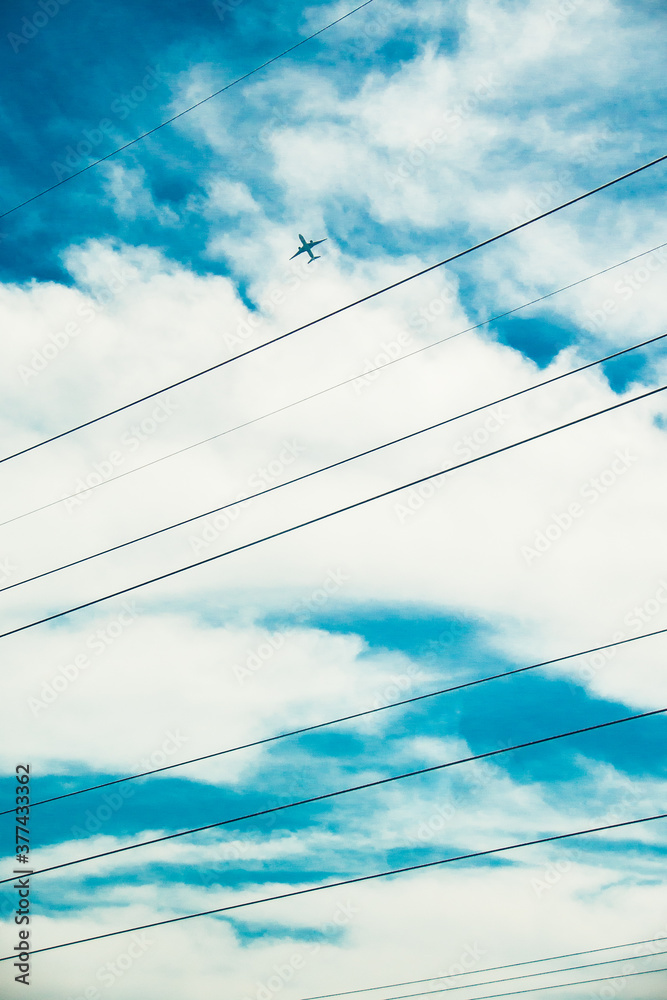 Fototapeta premium blue sky with airplane