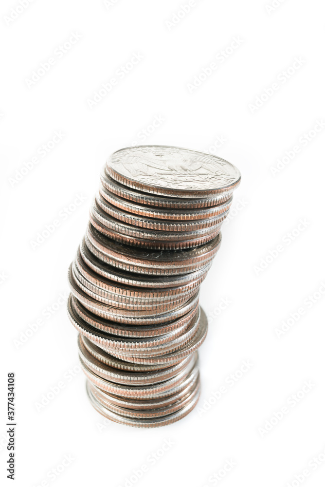 Stack of US quarters on white background
Stack of US quarters on white background