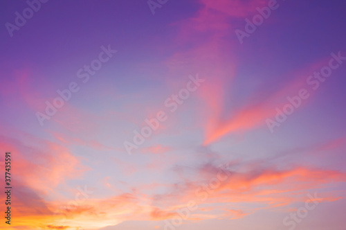 Evening sky with cloud purple,pink,ultra violet and orange sunset sky backdrop. Beautiful natural of sky abstract or background. Soft image.