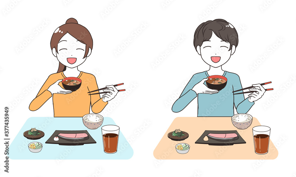笑顔でご飯を食べる 左利き 笑顔でご飯を食べる 左利き