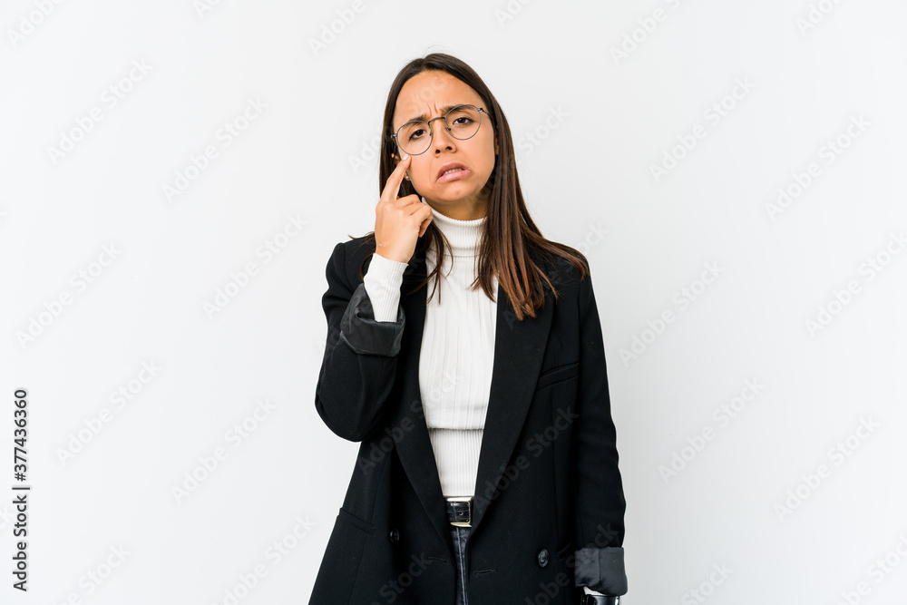 Young mixed race business woman isolated on white background crying, unhappy with something, agony and confusion concept. Young mixed race business woman isolated on white background crying, unhappy with something, agony and confusion concept.