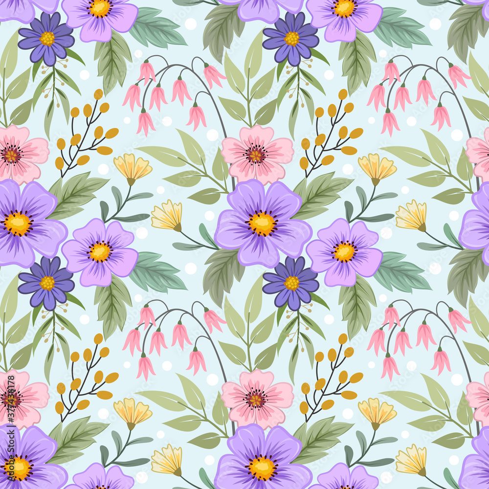 Colorful hand draw flowers seamless pattern for fabric textile wallpaper.