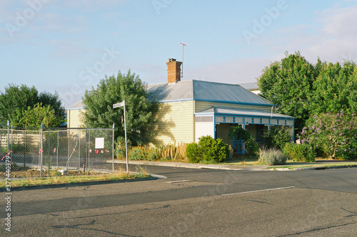 Early morning suburban street corner view