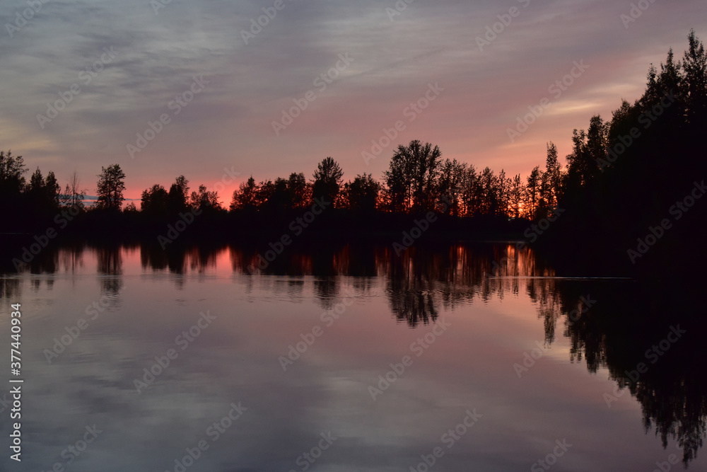 Pastel colors of dusk at Reflections Lake, Alaska.