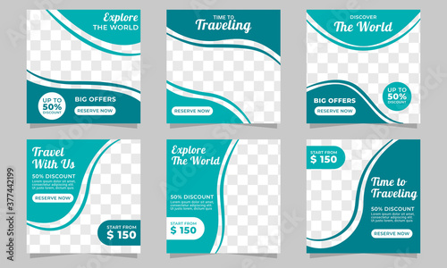 Traveling social media post business template suitable for social media, banner, advertising, and many more.