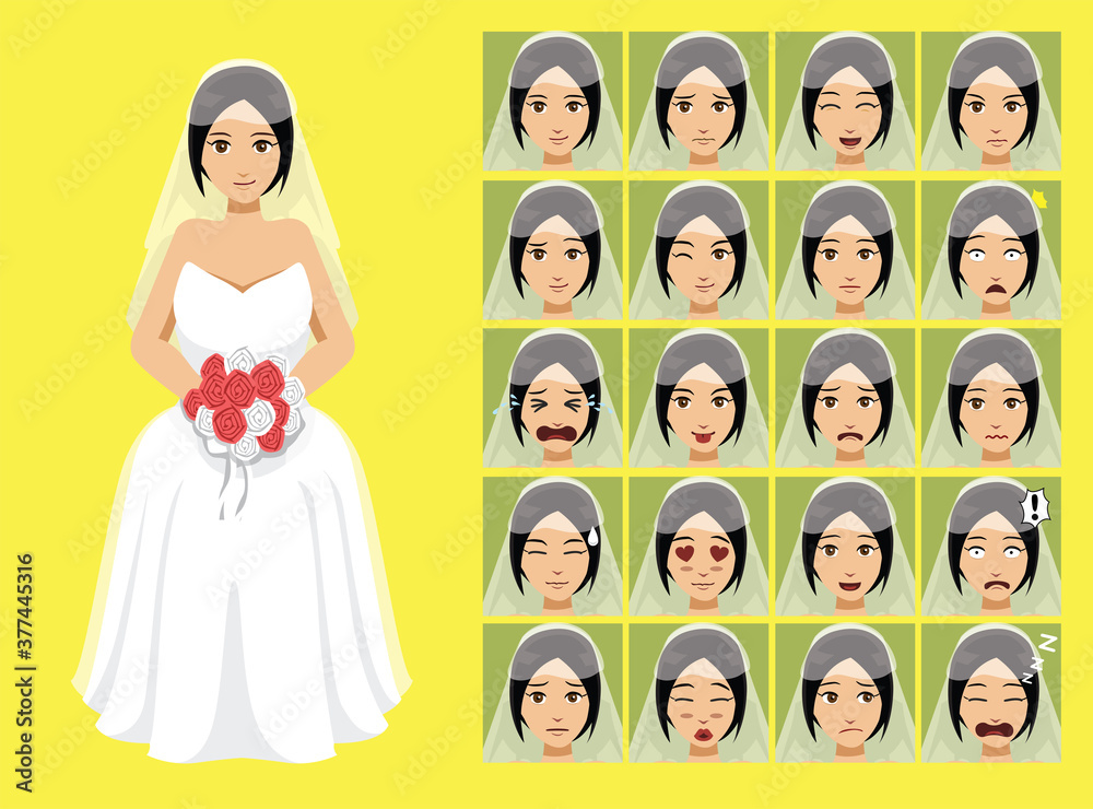 Manga Style Wedding Costume Bride Woman Cartoon Character Emotions