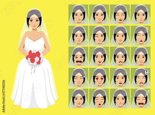 Manga Style Wedding Costume Bride Woman Cartoon Character Emotions
