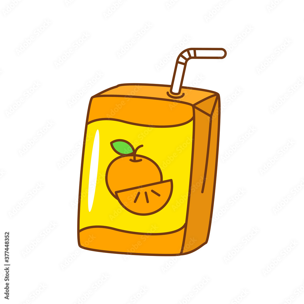 Orange juice with small box package and straw cartoon illustration isolated  on white background Stock Vector | Adobe Stock