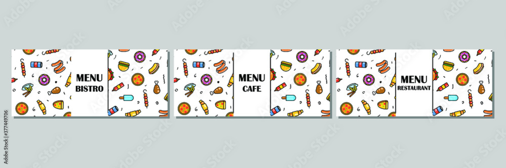 Abstract Doodle Hand Drawn Menu Template Fast Food Elements Pizza Hamburger Snack Drink Croissant Sketch Vector Design Style Background Menu Illustration Icons