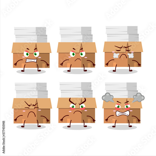 Office boxes with paper cartoon character with various angry expressions