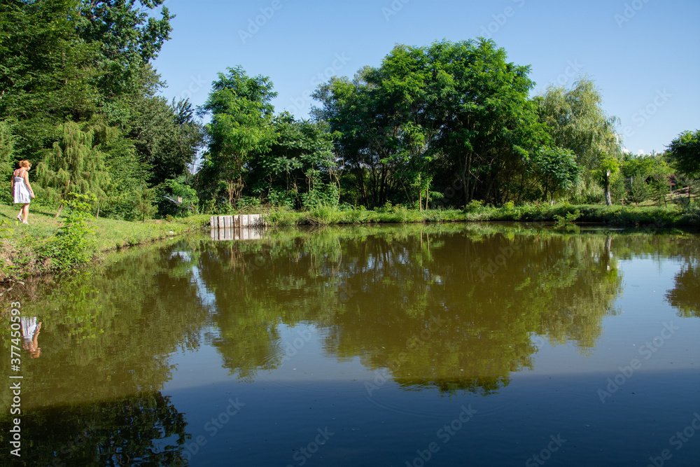 Romania, Bistrita, Paradisul Verde Guesthouse, pontoon on the lake, 2020