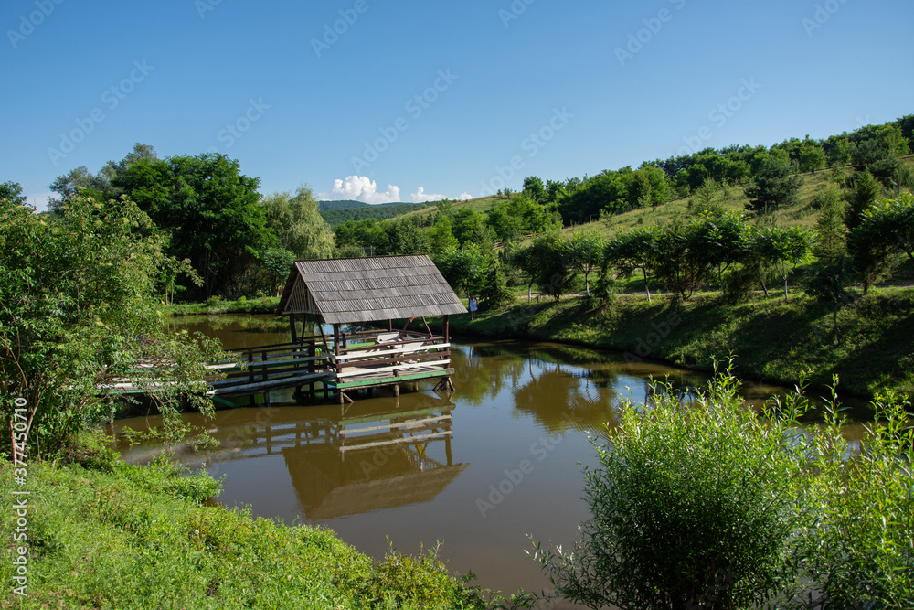 Romania Bistrita Paradisul  Verde ,ponton pe  lac ,2020