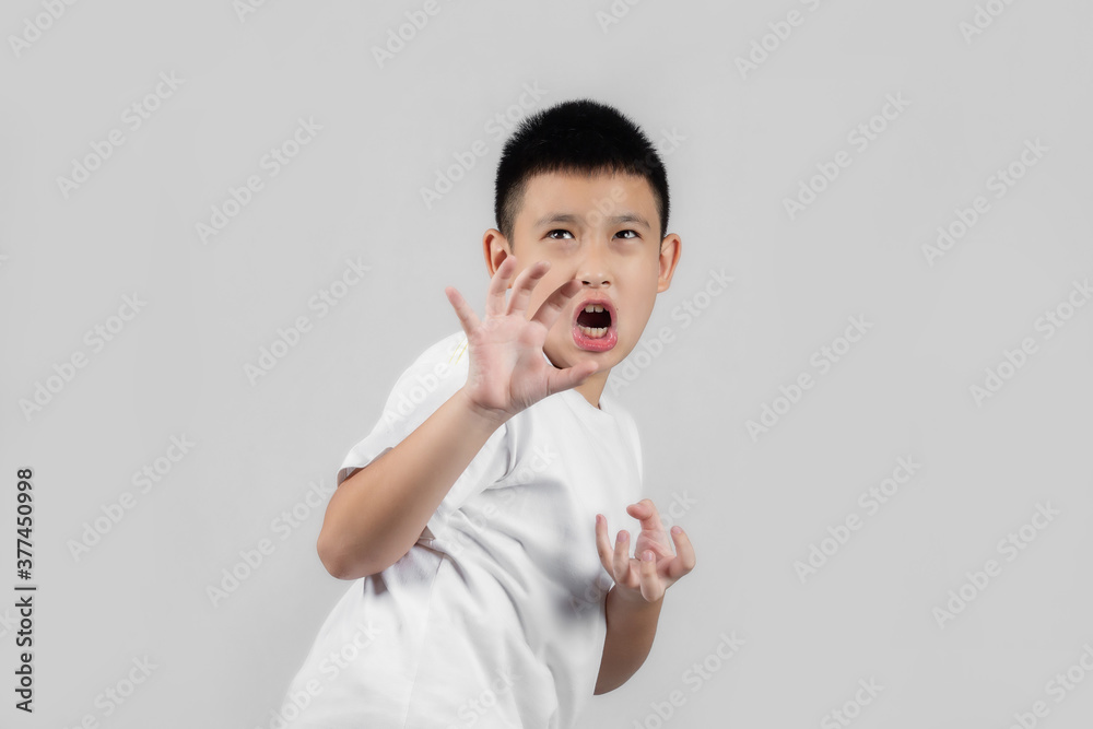 Asian boys studio shot portrait on gray background Asian boys studio shot portrait on gray background
