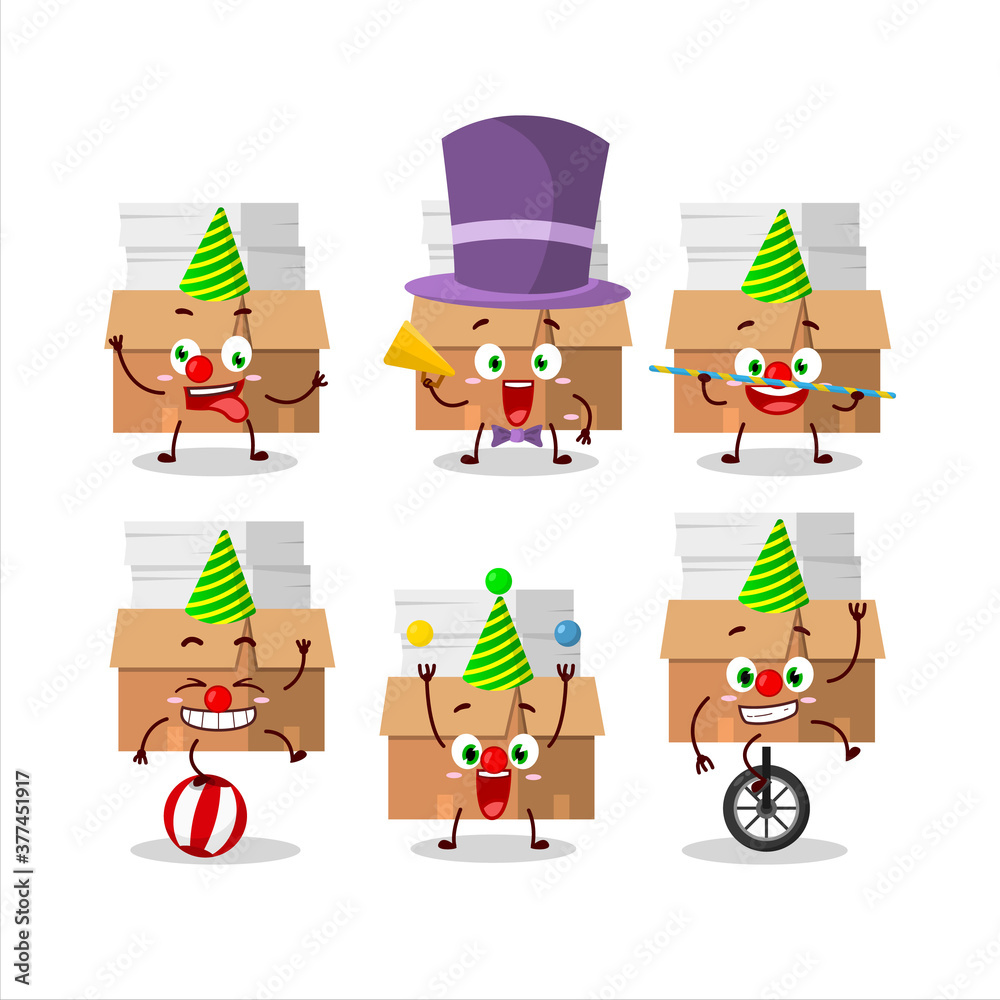 Cartoon character of office boxes with paper with various circus shows Cartoon character of office boxes with paper with various circus shows