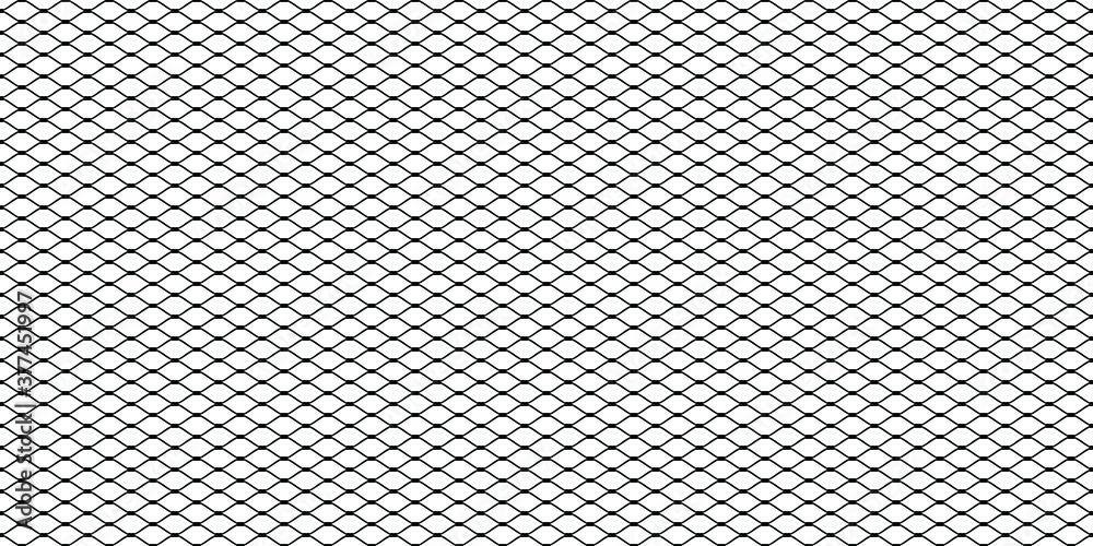 Wire fence pattern. Illustration of diamond shape wire mesh (Horizontal). Geometric mesh. Geometric mesh on white background. - obrazy, fototapety, plakaty 
