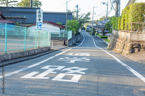 Photography empty school road in countryside in early morning in countryside, tokyo, japan