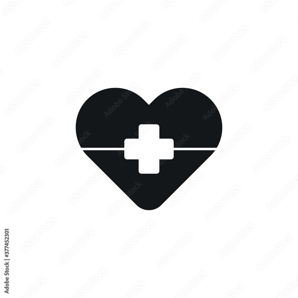 Black heart with a medical cross isolated on white background EPS Vector Black heart with a medical cross isolated on white background EPS Vector