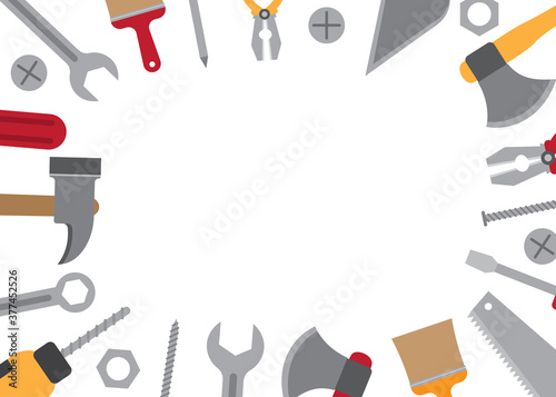 Construction work tools border frame isolated on white background - Vector illustration