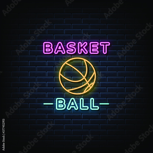 Basket Ball neon sign, neon style template