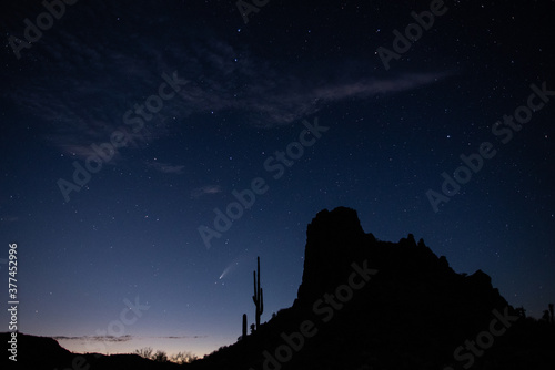 Comet Neowise over the sonoran desert landscape