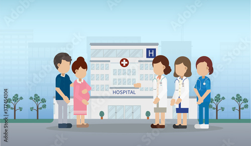 Gynecologist with pregnant woman flat design vector illustration