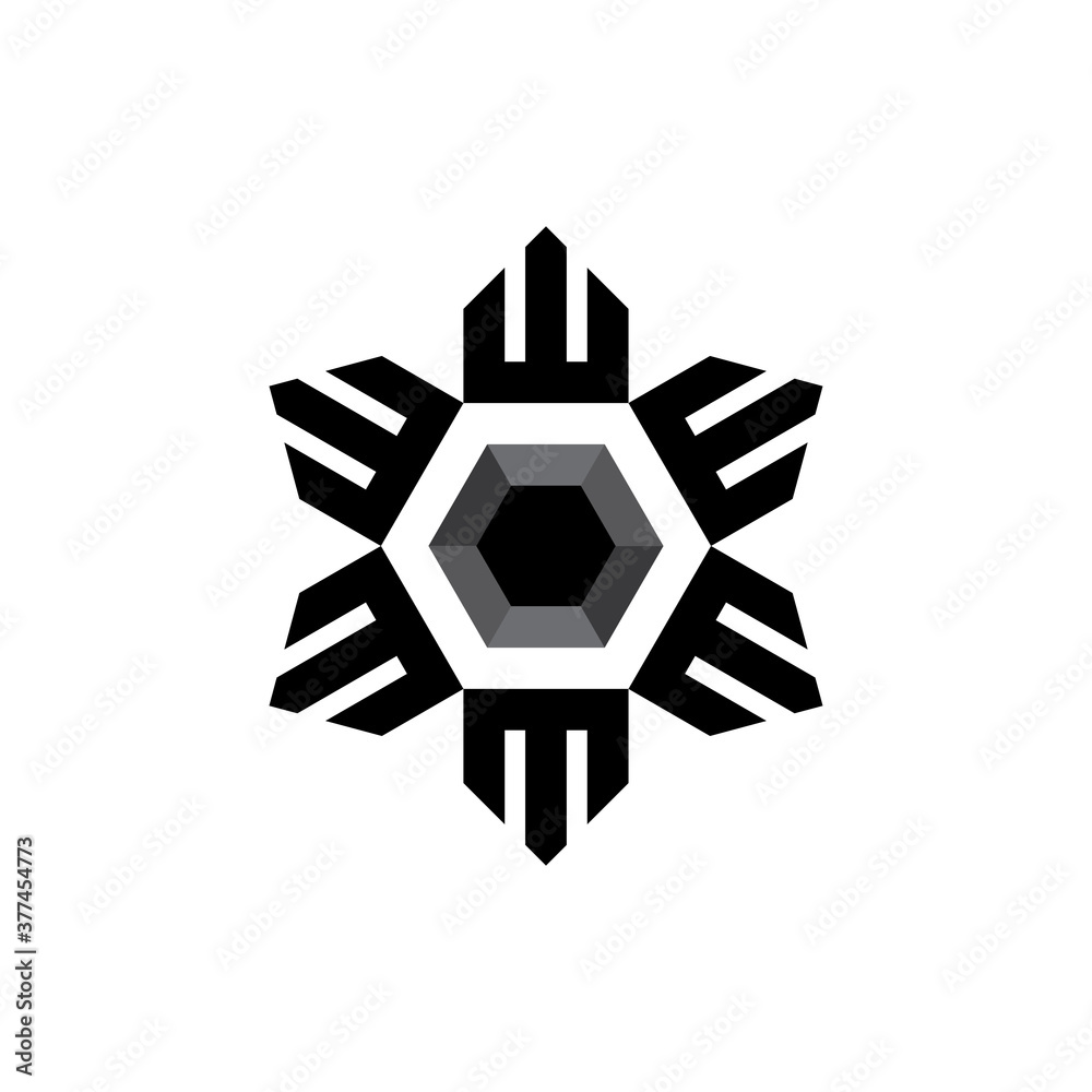 Rotation W letter with 3D hexagon crystal logo design vector