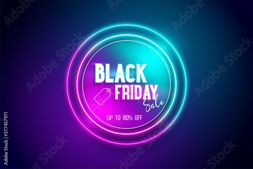 Black Friday blue and pink neon light circle frame background. vector illustration