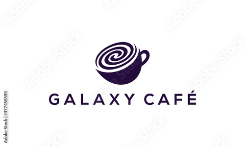 illustration vector graphic of creative, modern, simple, flat, unique, sophisticated, negative space, abstract mark, combination mark for galaxy and coffee or cafe logo design