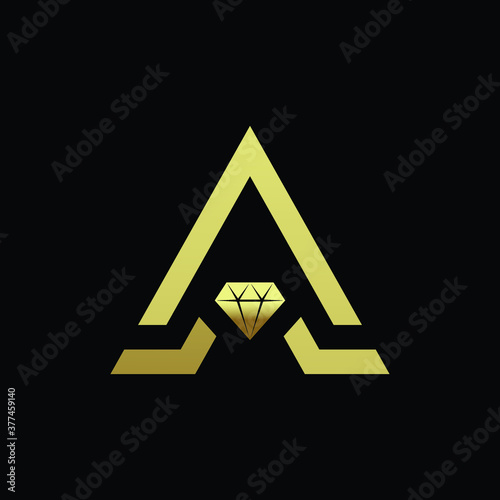 Elegant gold letter A diamond jewellery logo template