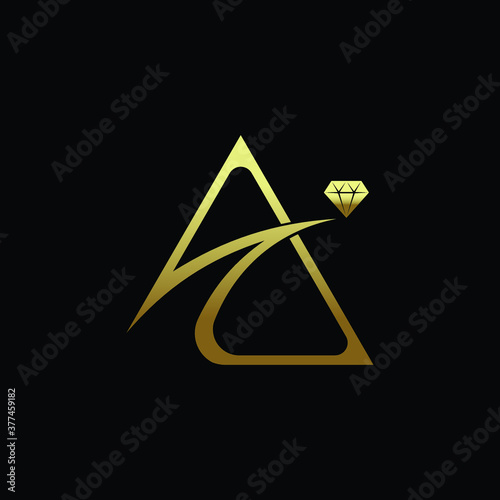 Luxury gold letter A diamond jewellery logo template