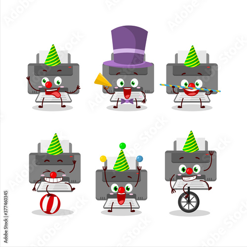 Cartoon character of printer with various circus shows
