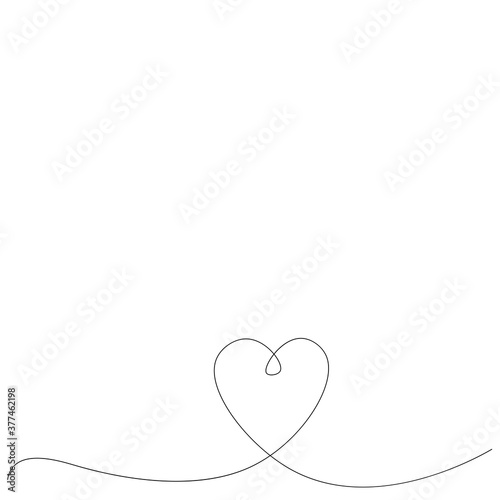 Heart background one line drawing, vector illustration