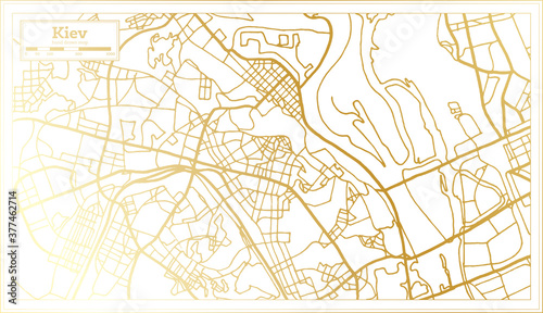 Kiev Ukraine City Map in Retro Style in Golden Color. Outline Map.