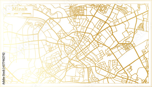 Minsk Belarus City Map in Retro Style in Golden Color. Outline Map.