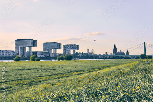 Cologne Rhine River Haven Cathedral . High quality photo