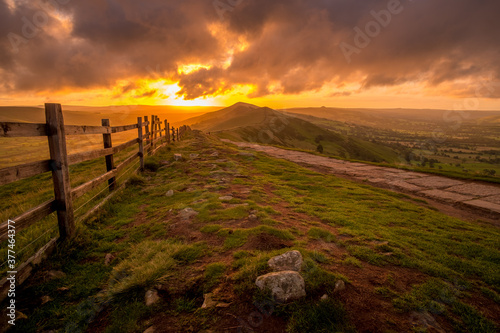 Sunrise along the Great Ridge at Mam Tor in the Derbyshire Peak District photo