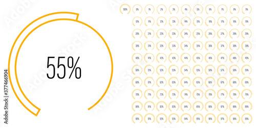 Set of circular sector percentage diagrams meters from 0 to 100 ready-to-use for web design, user interface UI or infographic - indicator with yellow