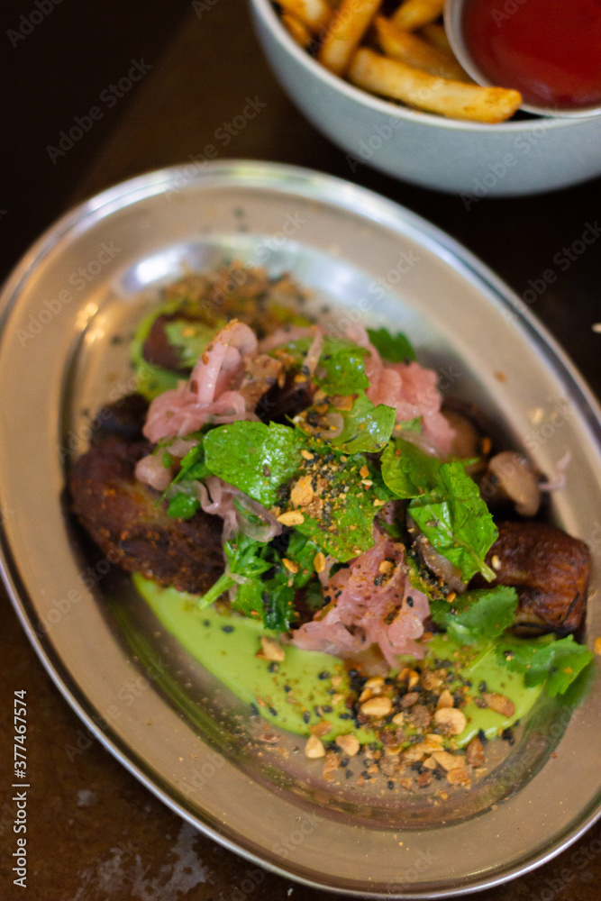 Roasted eggplant with green sauce Roasted eggplant with green sauce
