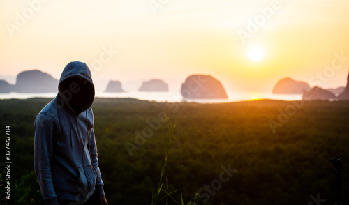 man's silhouette contemplating nature and sunrise  © T i M e L a P s E