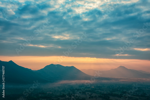 Landscape lot of fog Phu Thok Mountain at Chiang Khan ,Loei Province in Thailand.