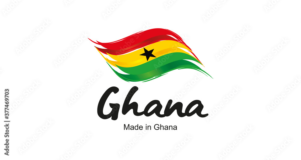 Made in Ghana handwritten flag ribbon typography lettering logo label banner