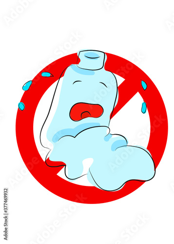 Bottiglia di plastica abbandonata personaggio, stile cartone animato mascotte, ambiente, raccolta differenziata, concetto di ecologia.