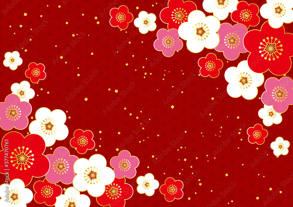 華やかな梅の花の和柄背景stock Vector Adobe Stock
