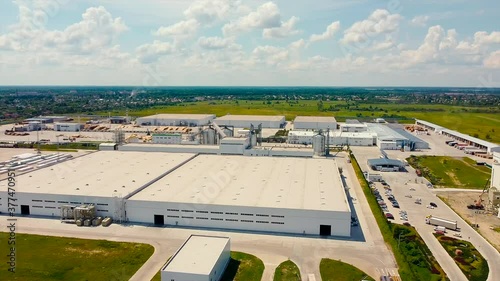 Construction Of New Large Storage Under Blue Sky Aerial View