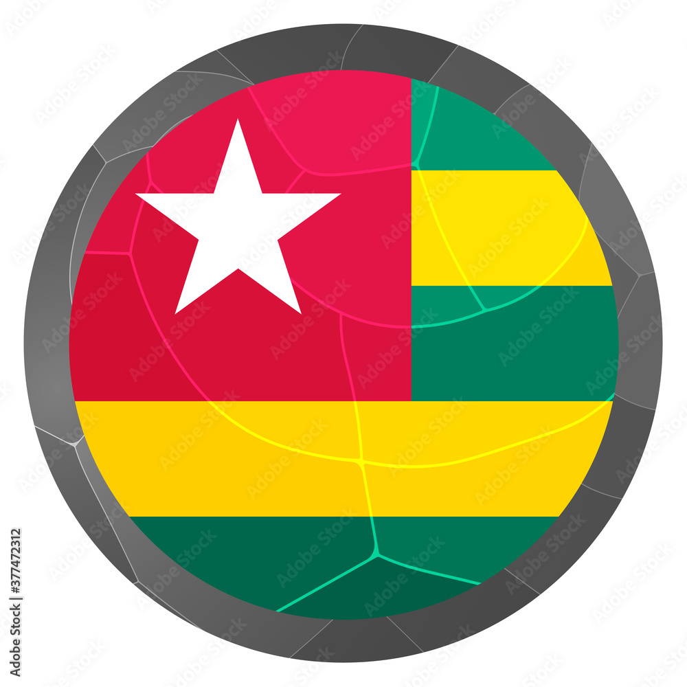 Glass light ball with flag of Togo. Round sphere, template icon. national symbol. Glossy realistic ball, 3D abstract vector illustration highlighted on a white background. Big bubble. Glass light ball with flag of Togo. Round sphere, template icon. national symbol. Glossy realistic ball, 3D abstract vector illustration highlighted on a white background. Big bubble.
