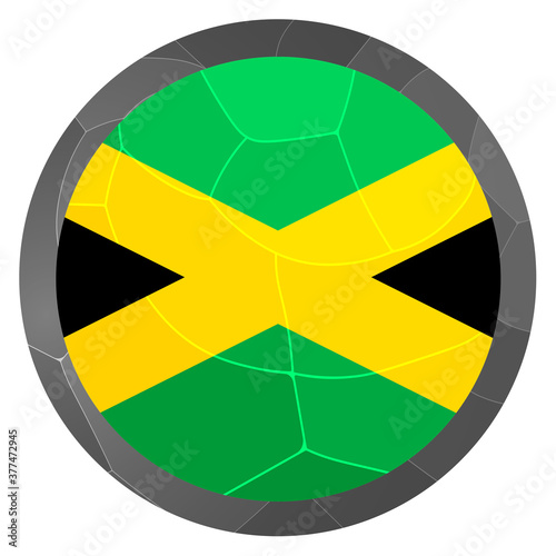 Glass light ball with flag of Jamaica. Round sphere  template icon. Jamaican national symbol. Glossy realistic ball  3D abstract vector illustration highlighted on a white background. Big bubble.