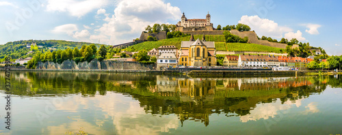 Panoramic view at the Bank of Main river with Marienberg Castle and At.Bukard church in Wurzburg ,Germany photo