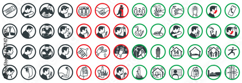 Coronavirus disease COVID-19 symptoms and basic protective measures against it. healthcare and medicine infographic icon set