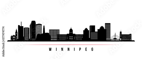 Winnipeg skyline horizontal banner. Black and white silhouette of Winnipeg City, Canada. Vector template for your design.