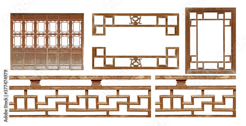 Old Chinese wooden door on white background